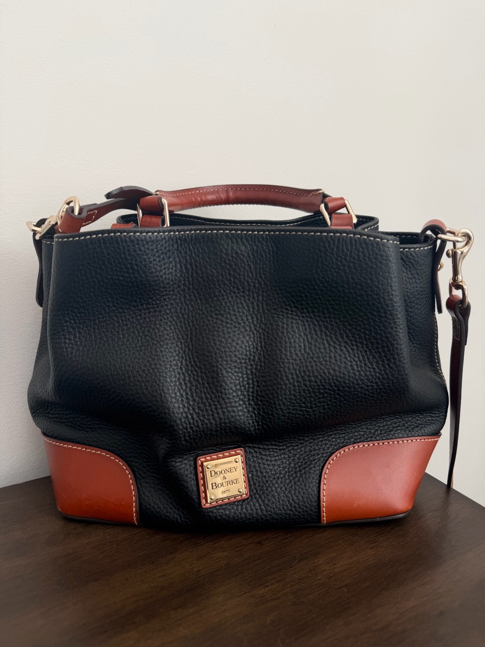 Dooney Bourke Brenna Satchel Handbag Pebble Grain Black & Brown with strap